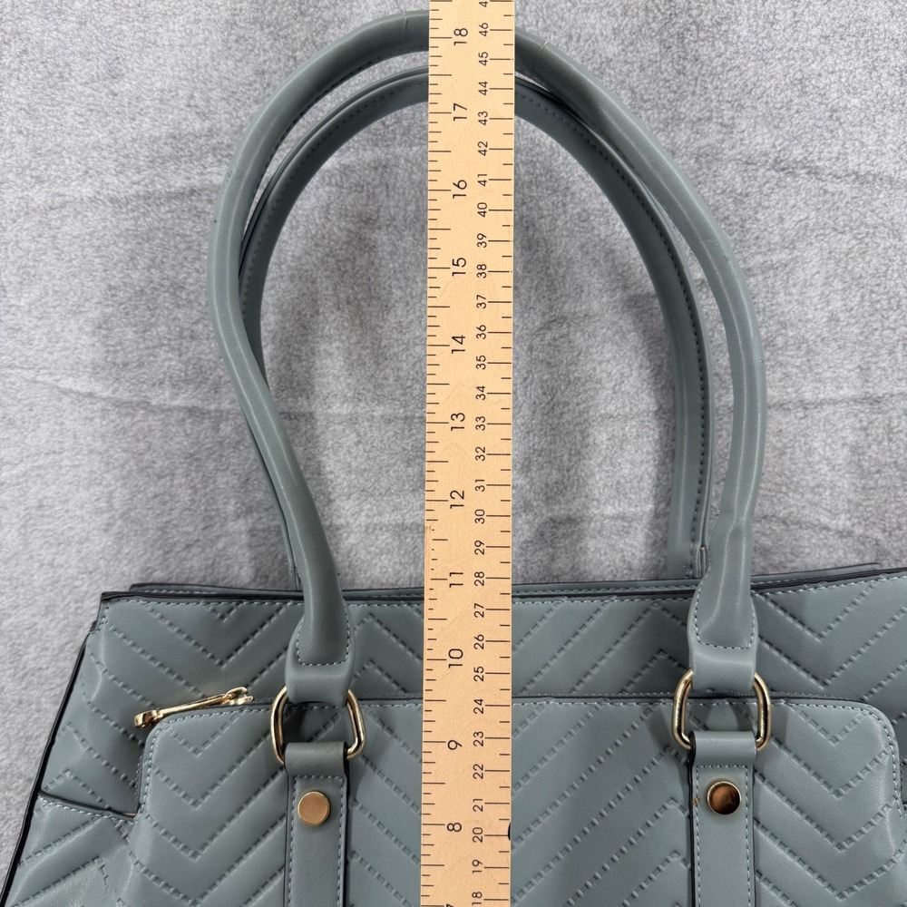 Segolene Paris Blue Grey Chevron Quilted Satchel Handbag Gold Hardware Large - Picture 7 of 8